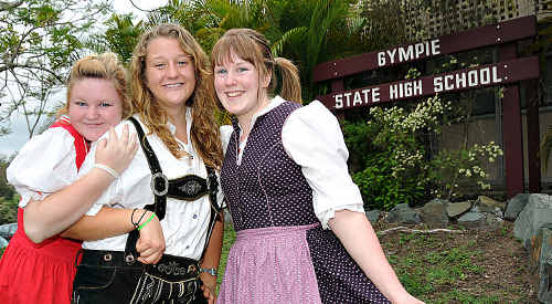 Gympie State High School German students Jabecca Stewart, Lexi Gugger and Mikaela Calvert are raising money to take their film to Sydney. Gympie State High School German students Jabecca Stewart, Lexi Gugger and Mikaela Calvert are raising money to take their film to Sydney.